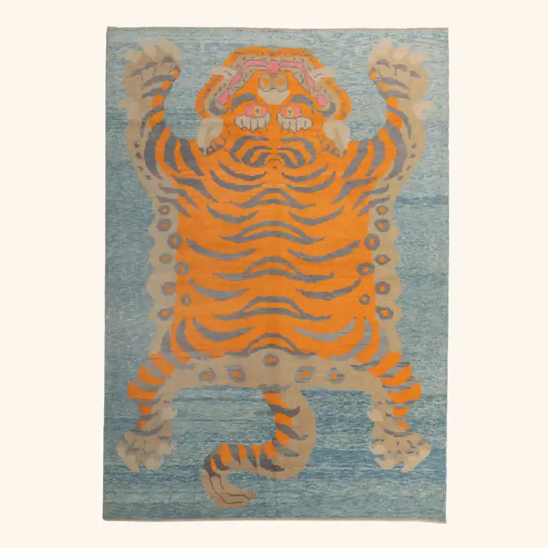 Blue Contemporary Tiger Wool Rug - 6'11" x 9'11"