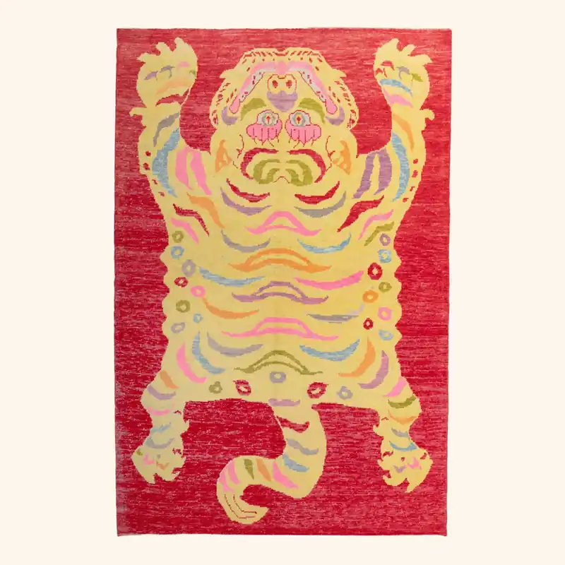 Red Contemporary Tiger Wool Rug - 6'8" x 9'11"