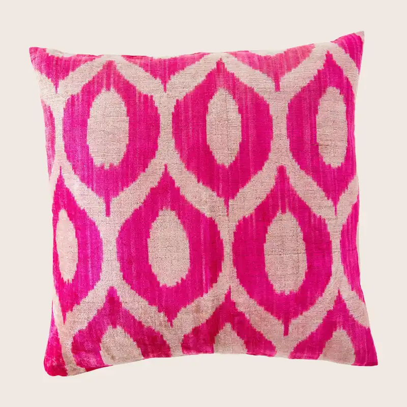 Pink Velvet Ikat Vintage Cotton Pillow - John Robshaw (Leased)