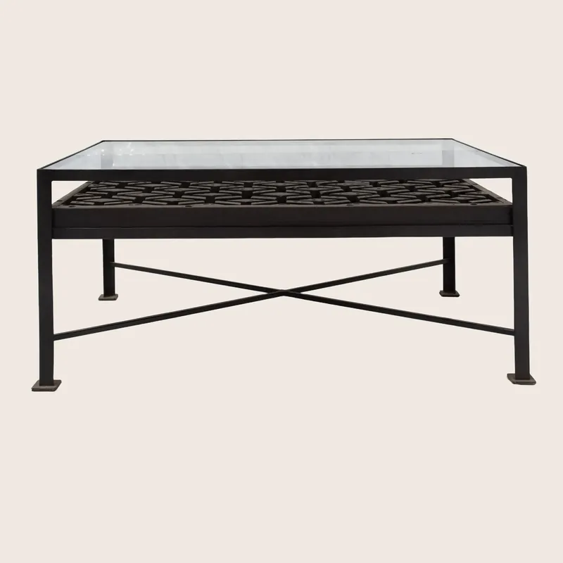 Vintage Concrete Mold Coffee Table | Glass Top - Golden Oldies