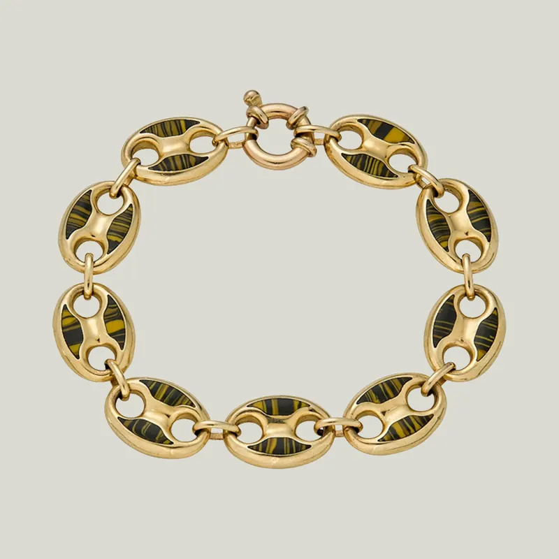 14K Yellow Gold Tiger's Eye Coffee Bean Bracelet - Odeon Collection (Leased)