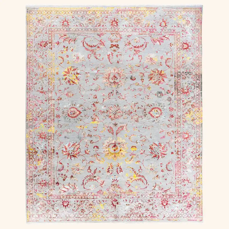 Pink Traditional Wool Slik Blend Rug - 8'2" x 10'1"