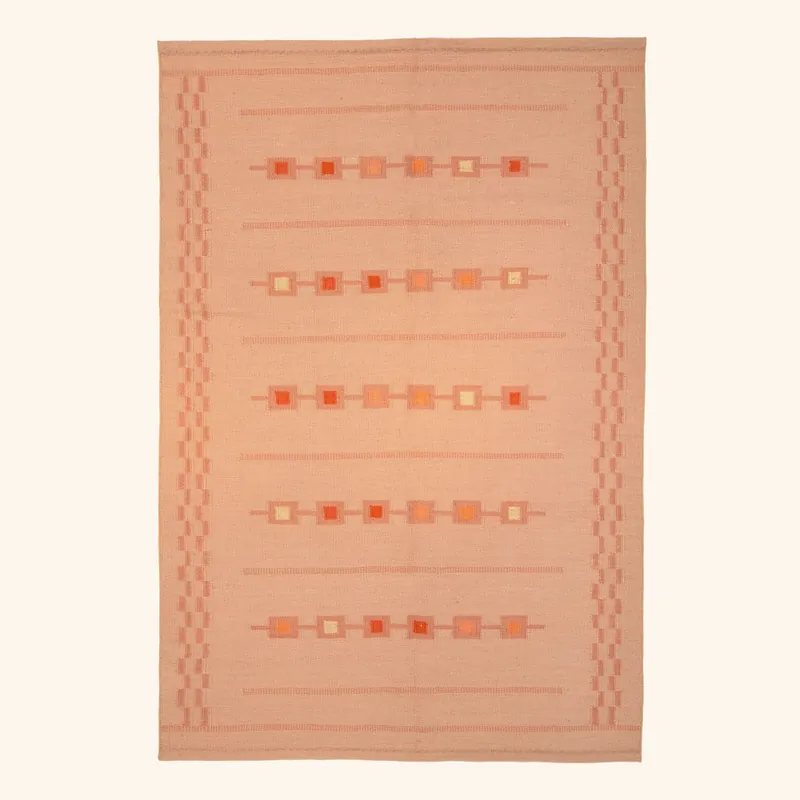 Pink Swedish Inspired Flatweave Wool Rug - 6' x 9'