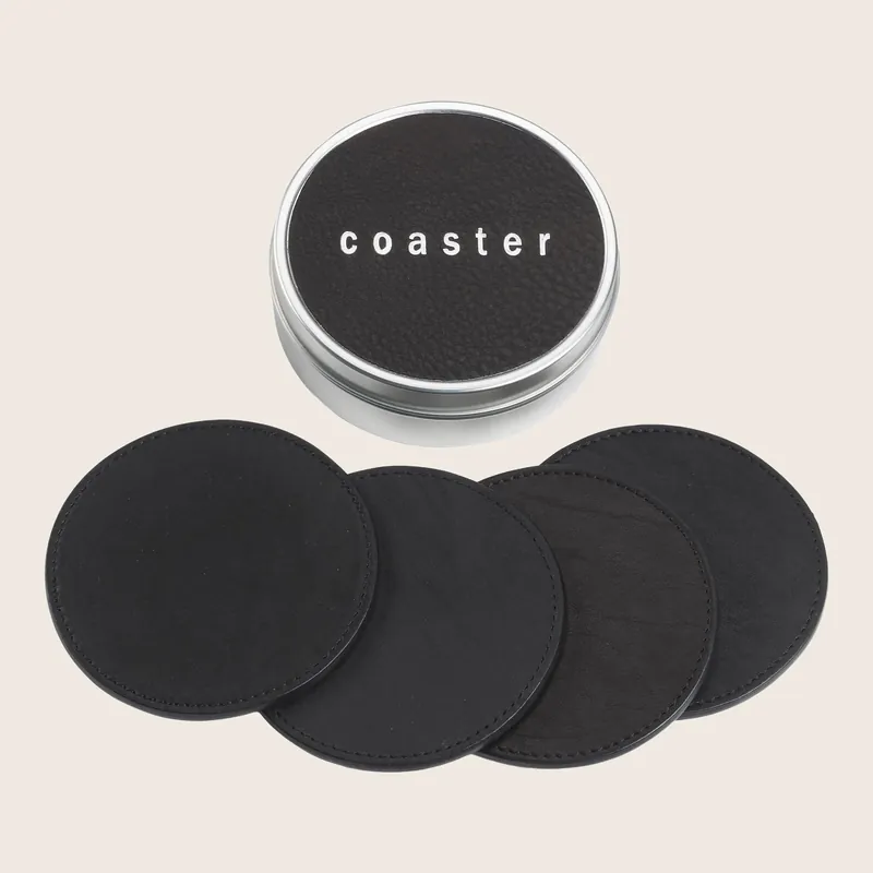 Leather Coasters with Tin Box - Graphic Image