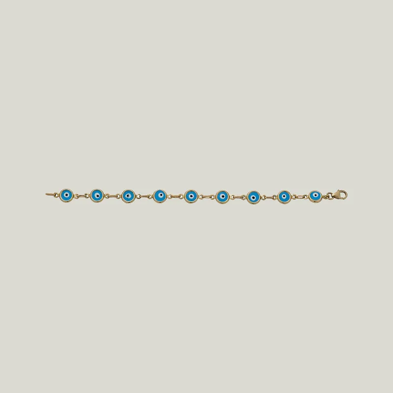 14K Yellow Gold Blue, White, and Black Enamel Evil Eye Bracelet - Odeon Collection (Leased)