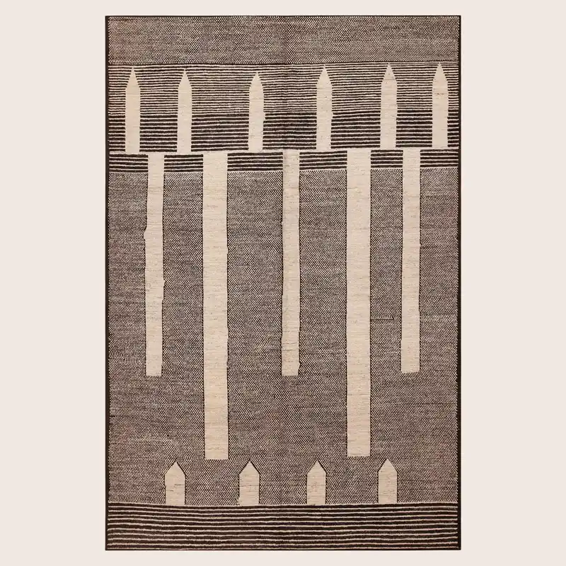 Brown Zameen Contemporary Wool Rug - 6'2" x 9'4"