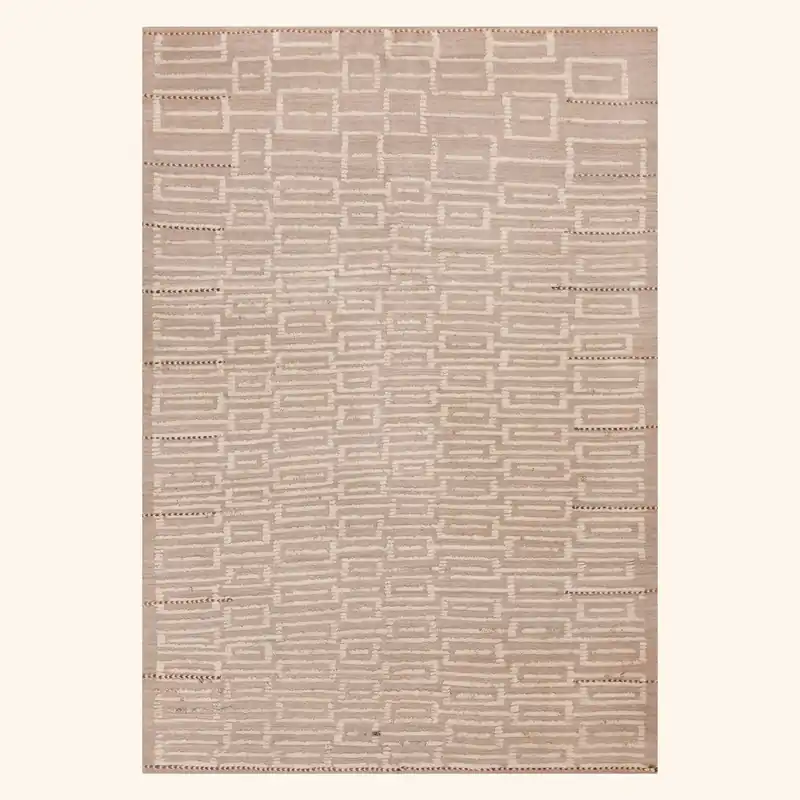 Beige Zameen Contemporary Wool Rug - 6'7" x 9'7"