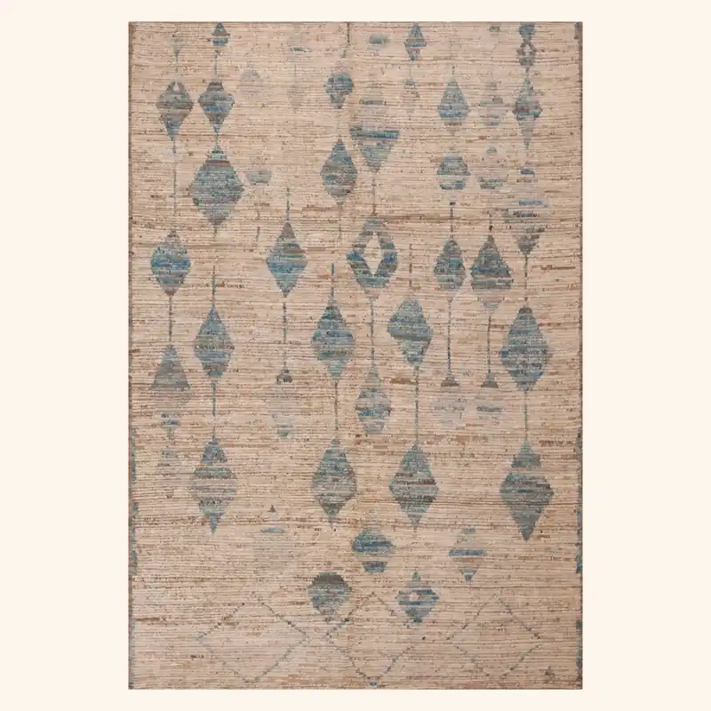 Blue & Natural Zameen Contemporary Wool Rug - 6'4" x 9'4"