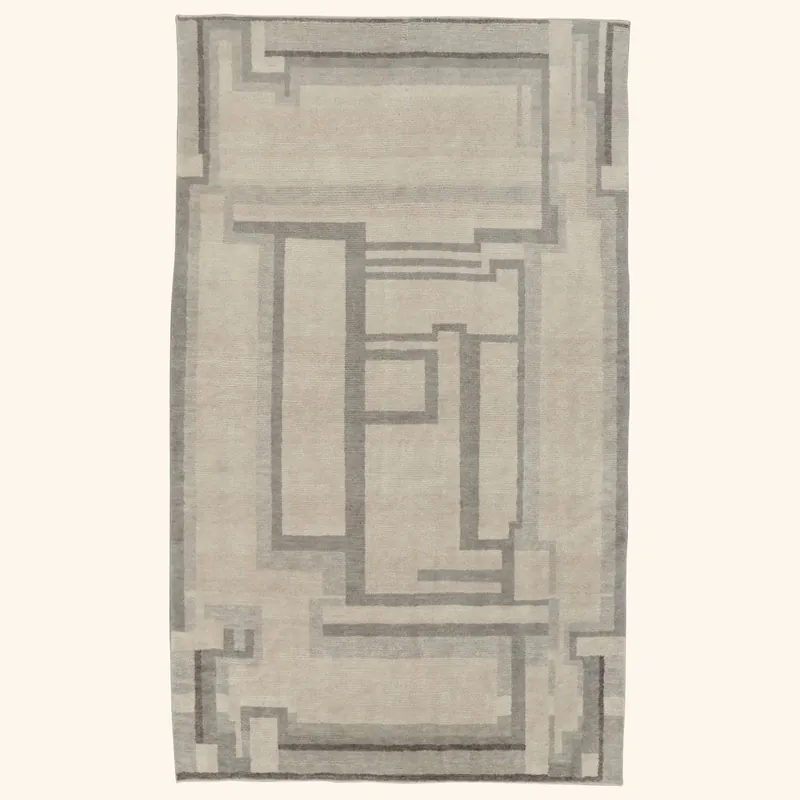 Ivory & Grey Contemporary Wool Cotton Rug - 5'3" x 8'10"