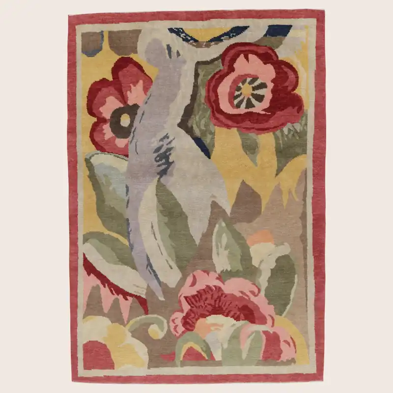 Multicolored Contemporary Wool Cotton Rug - 6'1" x 8'11"