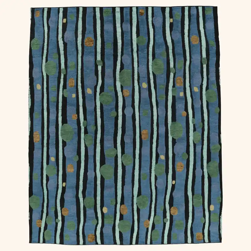 Blue Contemporary Wool Jute Rug - 8' x 9'11"