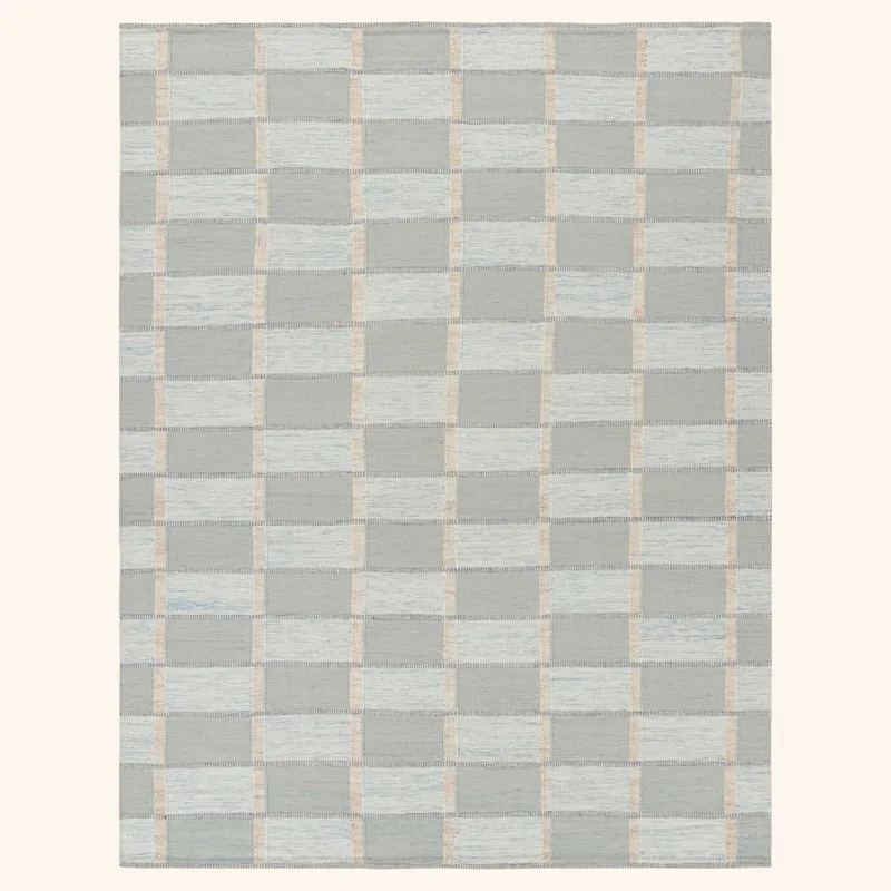Blue Swedish Inspired Flatweave Wool Rug - 9'2" x 11'11"