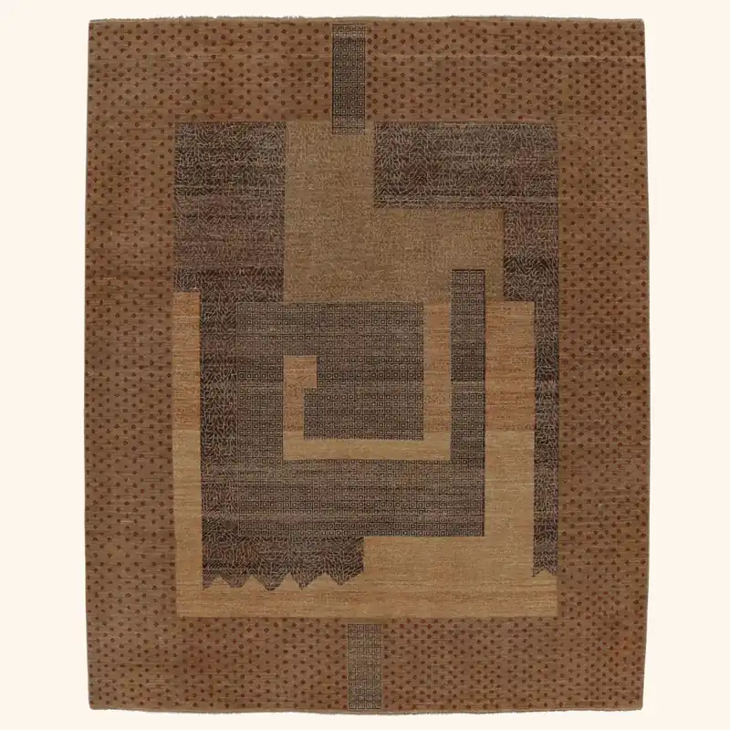 Brown Contemporary Wool Cotton Rug - 8' x 9'7"