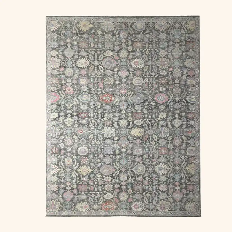 Charcoal Traditional Wool Rug - Rupesh Kumar & Sons