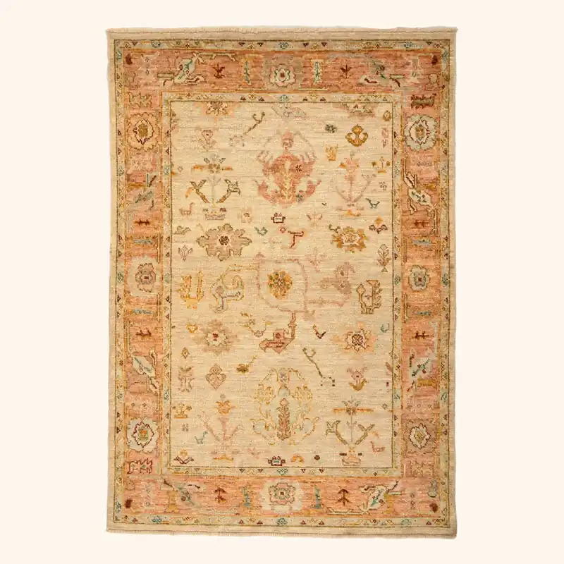 Gold Traditional Oushak Wool Rug - 5'2" x 7'5"