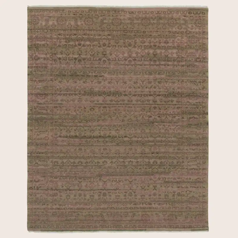 Pink Green Traditional Wool Rug - 8' x 10'