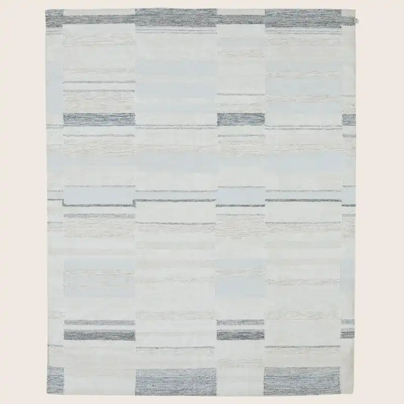 White & Grey Swedish Inspired Dhurrie Wool Rug - 8' x 10'