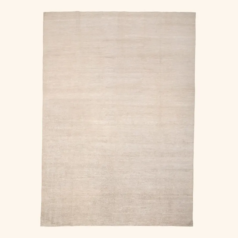 Cream Solid Silk Rug - 8'9" x 12'1"