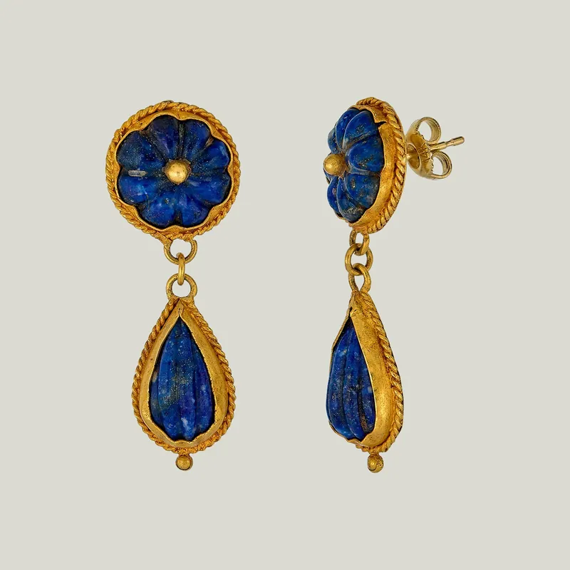 Victorian 18K Yellow Gold Lapis Lazuli Dangle Earrings - Odeon Collection (Leased)