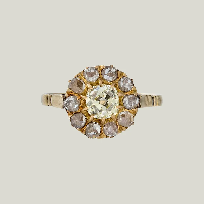 Victorian 18K Yellow Gold Diamond Flower Ring - Odeon Collection (Leased)