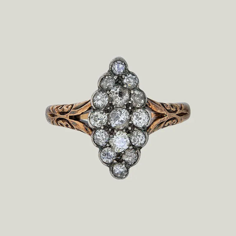 Victorian 18K Yellow Gold Over Silver Diamond Ring - Odeon Collection (Leased)