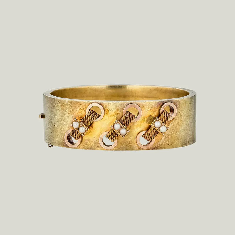 Victorian Gold Pearl Bangle - Odeon Collection (Leased)