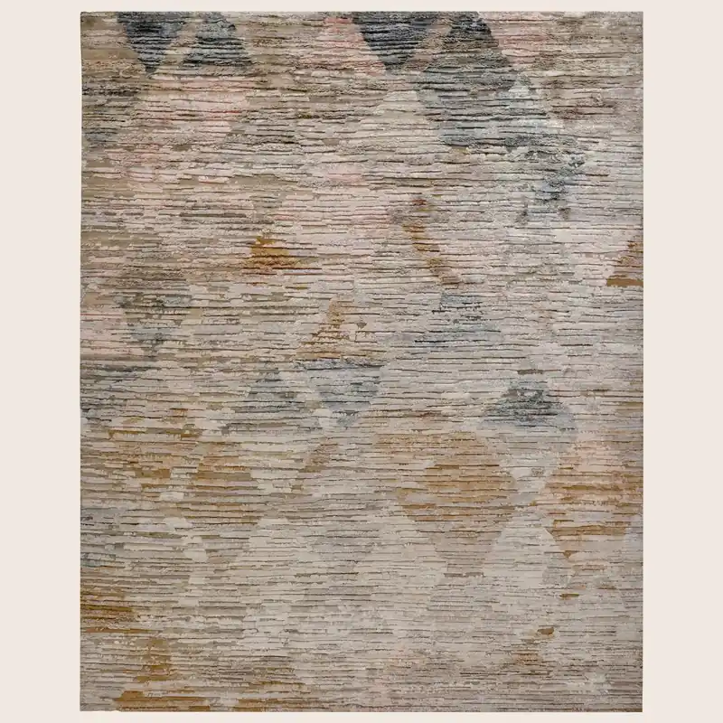 Beige Contemporary Wool Silk Blend Rug - Man Made