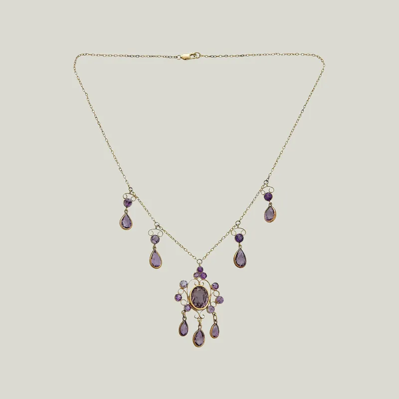 Retro 14K Yellow Gold Amethyst Gemset Pendant - Odeon Collection (Leased)