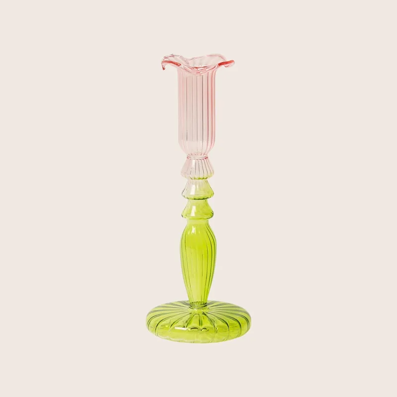 Lime Rosa Ombre Ornamental Glass Candlestick - EJA International ApS