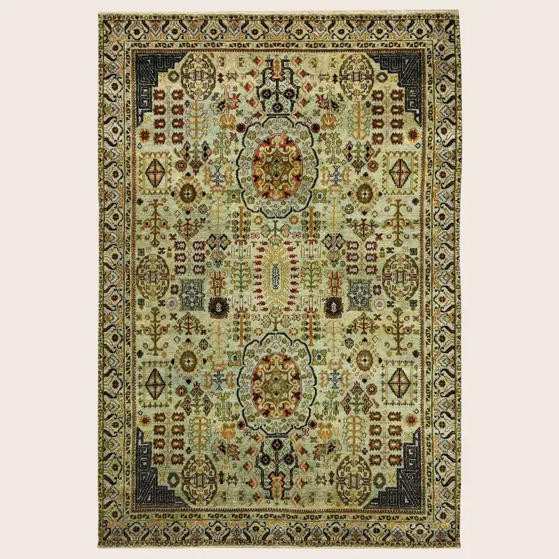 Yellow Alchemy Traditional Silk Wool Blend Rug - 5'9" x 8'9"