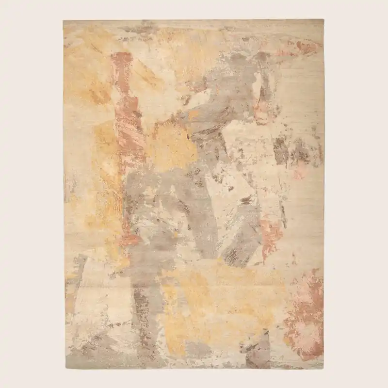Multicolored Contemporary Silk Wool Blend Rug - 8'11" x 12'5"