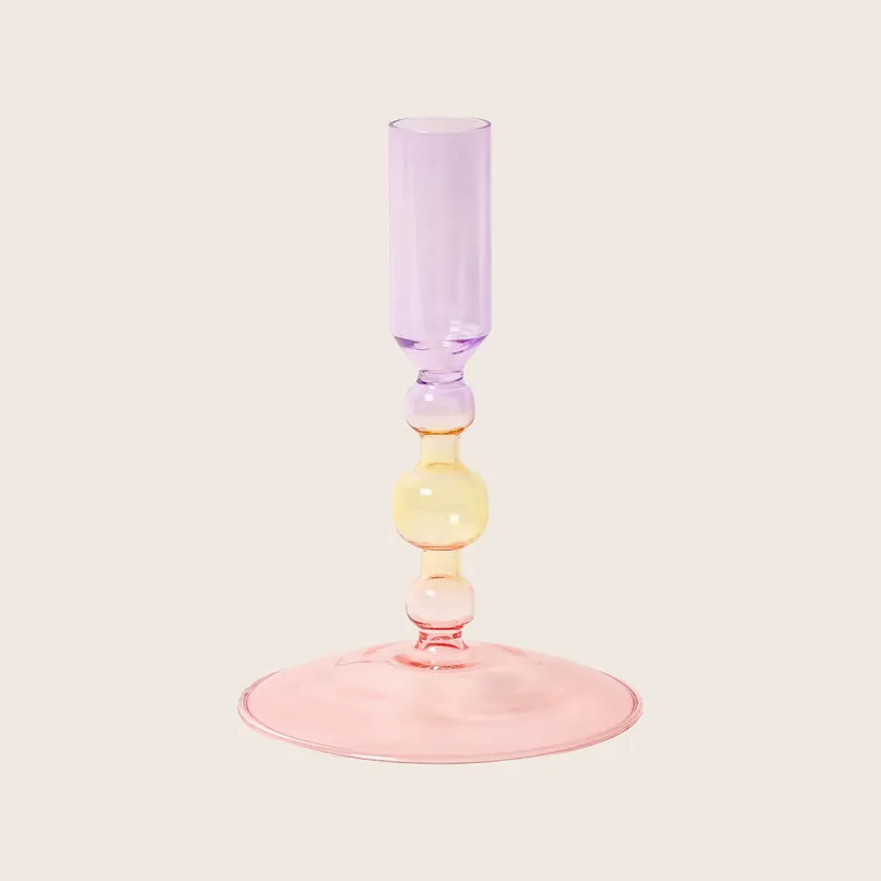Three-Tone Ombre Ornamental Glass Candlestick
