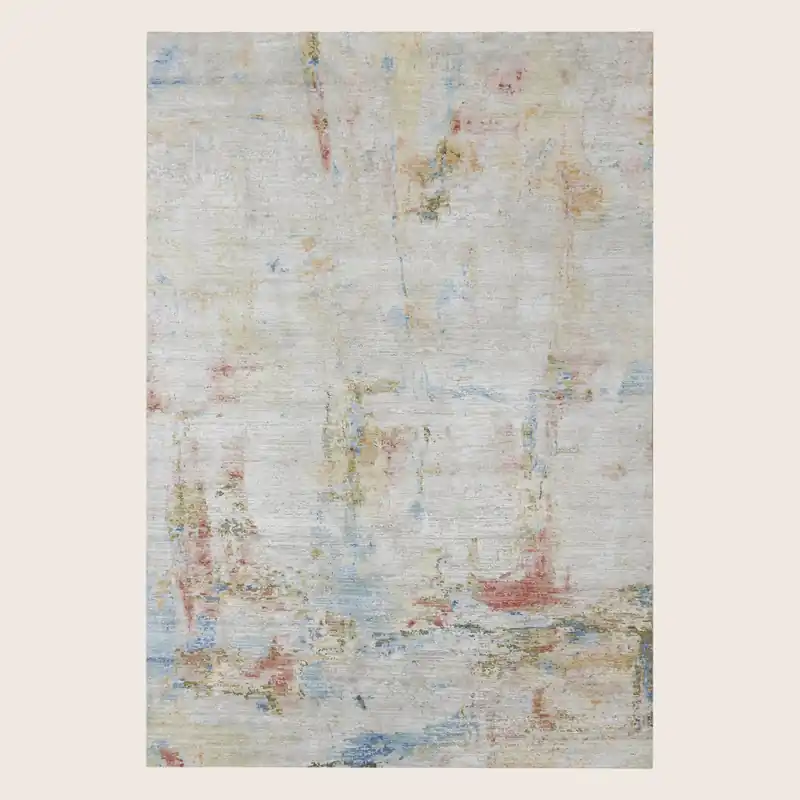 Multicolored Contemporary Silk Wool Blend Rug - 6' x 9'