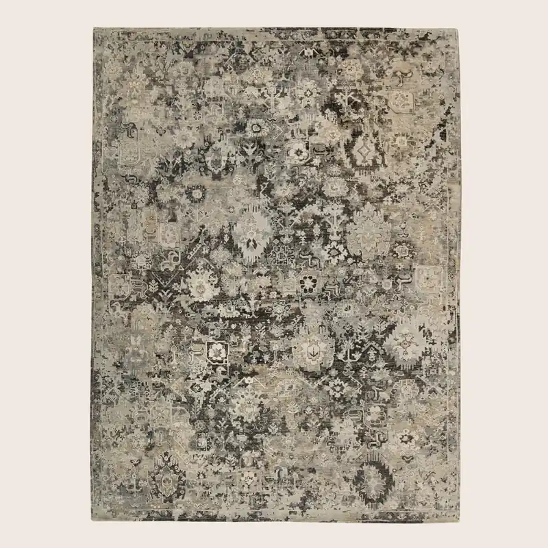 Black Contemporary Silk Wool Blend Rug - Rupesh Kumar & Sons