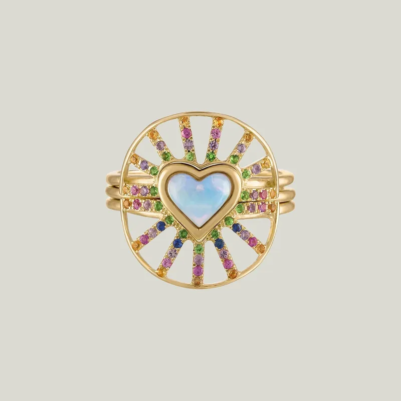 Heart Nesting Ring in Rainbow Sapphires - Eden Presley (Consigned)