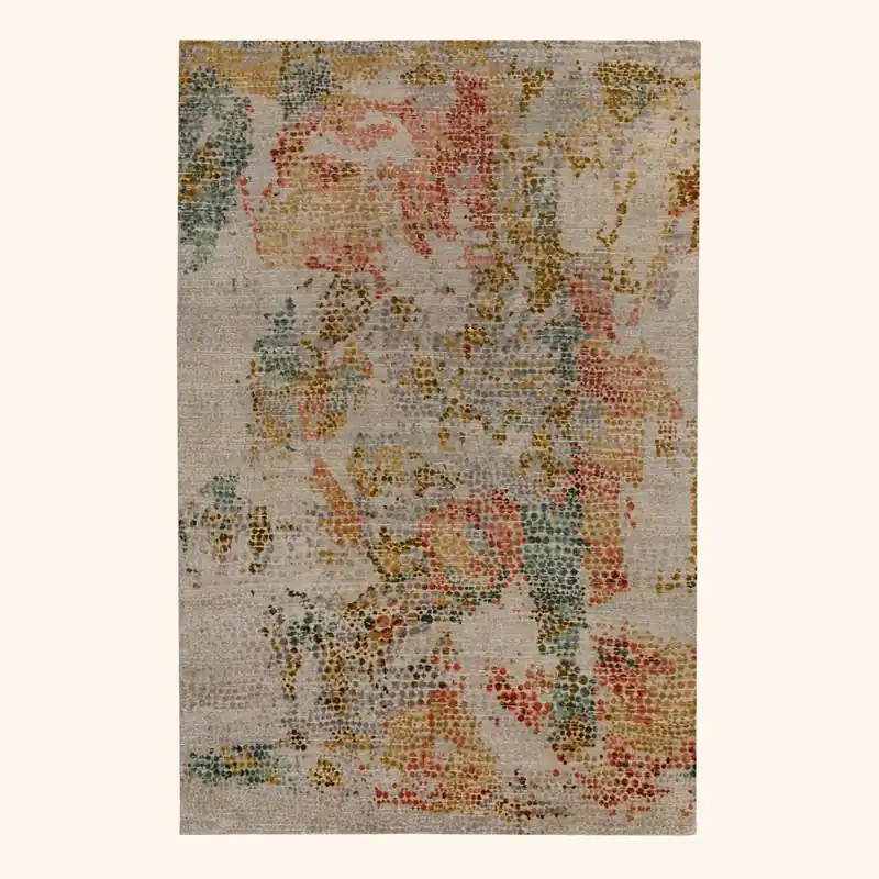 Multicolored Contemporary Silk Wool Blend Rug - 6' x 9'