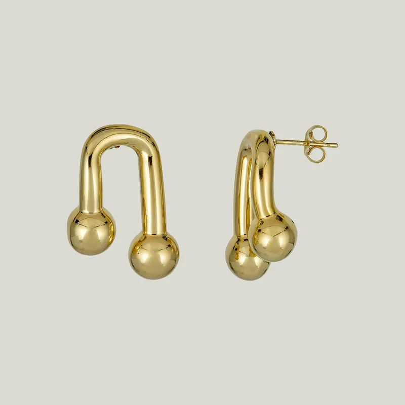 14K Yellow Gold Hardware Stud Earrings - Odeon Collection (Leased)