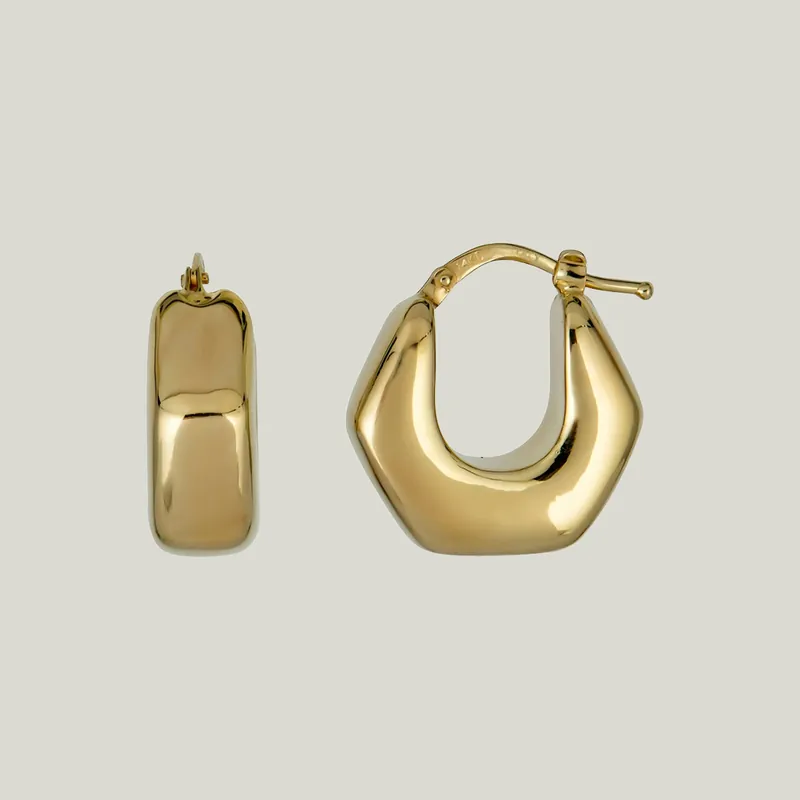 14K Yellow Gold Geometric Hoop Earring - Odeon Collection (Leased)