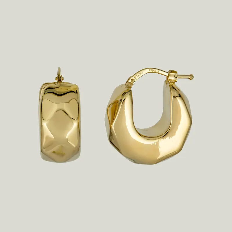 14K Yellow Gold Geometric Hoop Earring - Odeon Collection (Leased)