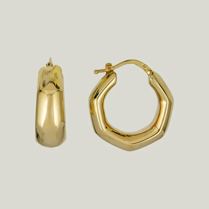 14K Yellow Gold Geometric Hoop Earring - Odeon Collection (Leased)