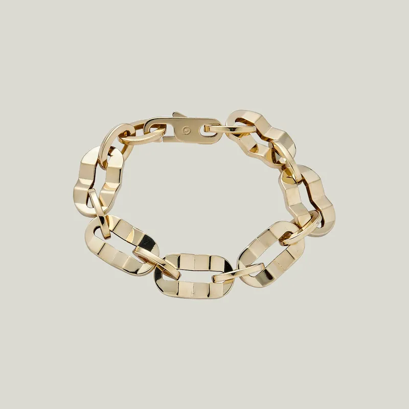 14K Yellow Gold Crimped Flat Link Bracelet - Odeon Collection (Leased)