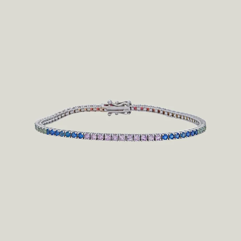 14K WG Multi-Color Sapphire Tennis Bracelet