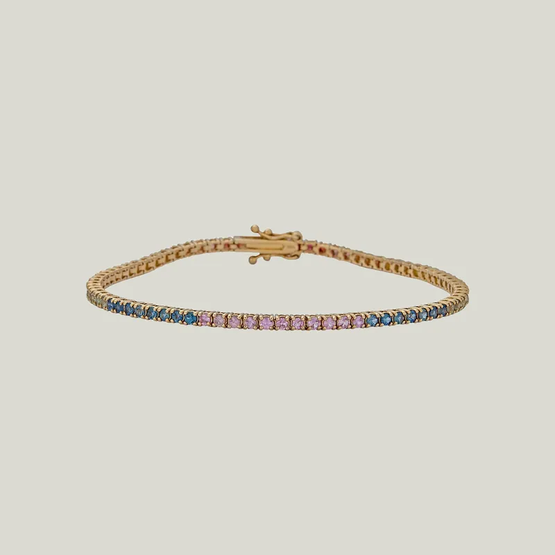 14K Yellow Gold Multi-Color Sapphire Tennis Bracelet