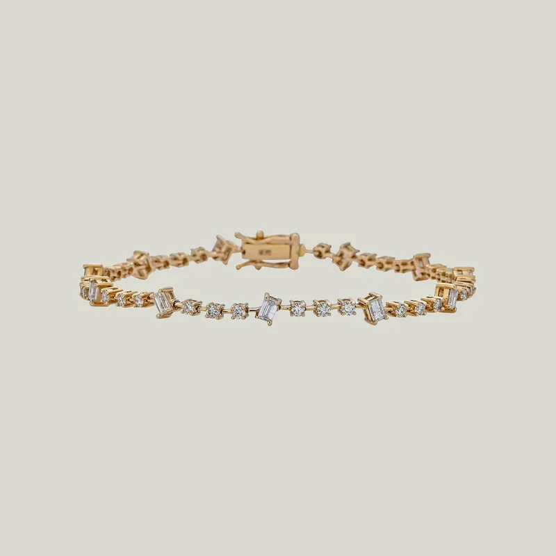 14K Yellow Gold Mixed-Cut Diamond Tennis Bracelet