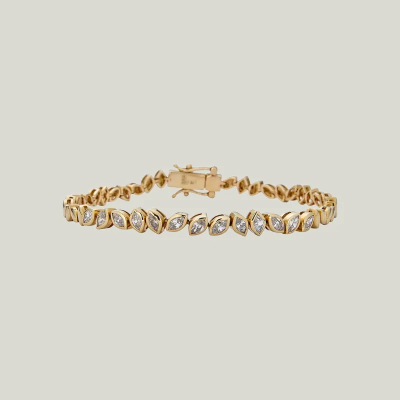 14K Yellow Gold Marquise Diamond Plaque Bracelet - Odeon Collection (Leased)