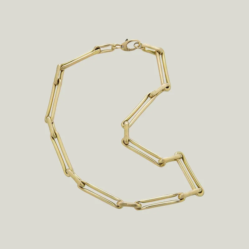 14K Yellow Gold Mixed Pinched and Stretched Link Necklace - Odeon Collection (Leased)