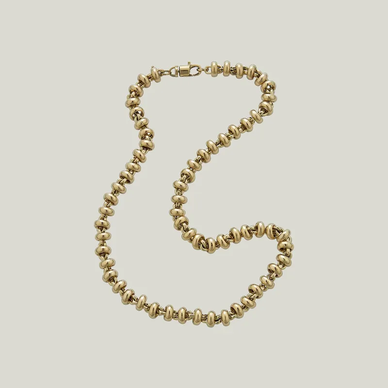14K Yellow Gold Barrel Link Necklace - Odeon Collection (Leased)