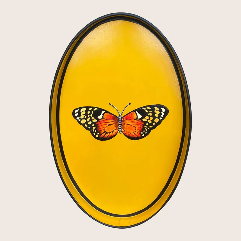 Yellow Butterfly Flora Hand Painted Iron Tray - LES-OTTOMANS SRL
