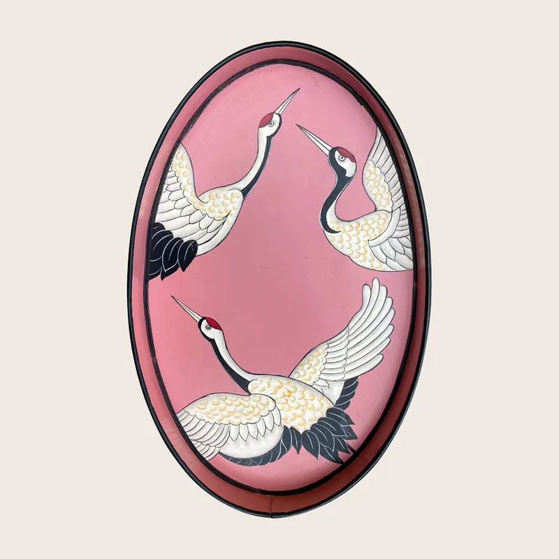 Stork Flora Hand Painted Iron Tray - LES-OTTOMANS SRL