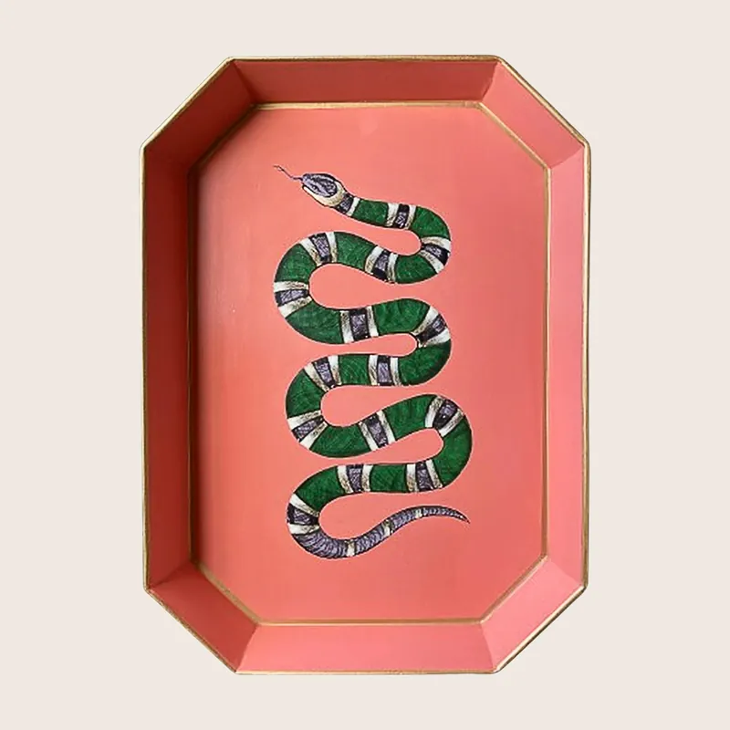 Pink Snake Handpainted Iron Tray - LES-OTTOMANS SRL